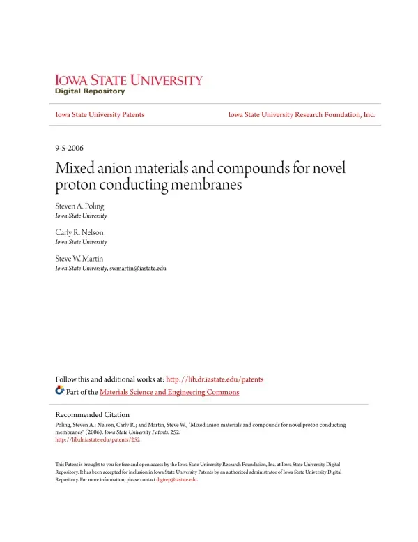 Mixed anion materials and compounds for novel proton conducting membranes