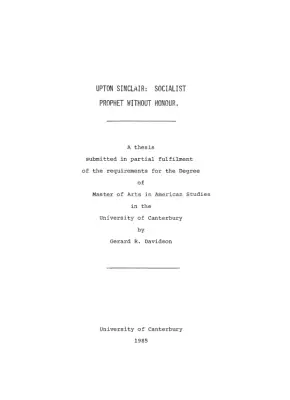 Prophet Without Honour: The Changing Relationship of Upton Sinclair and the Socialist Party (1906-1934)