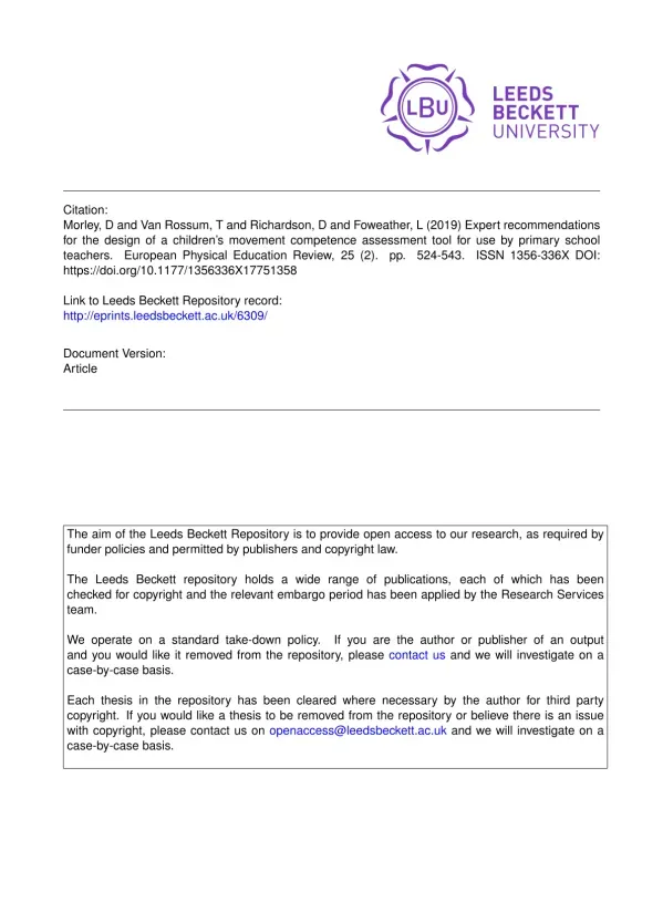 Expert recommendations for the design of a children’s movement competence assessment tool for use by primary school teachers