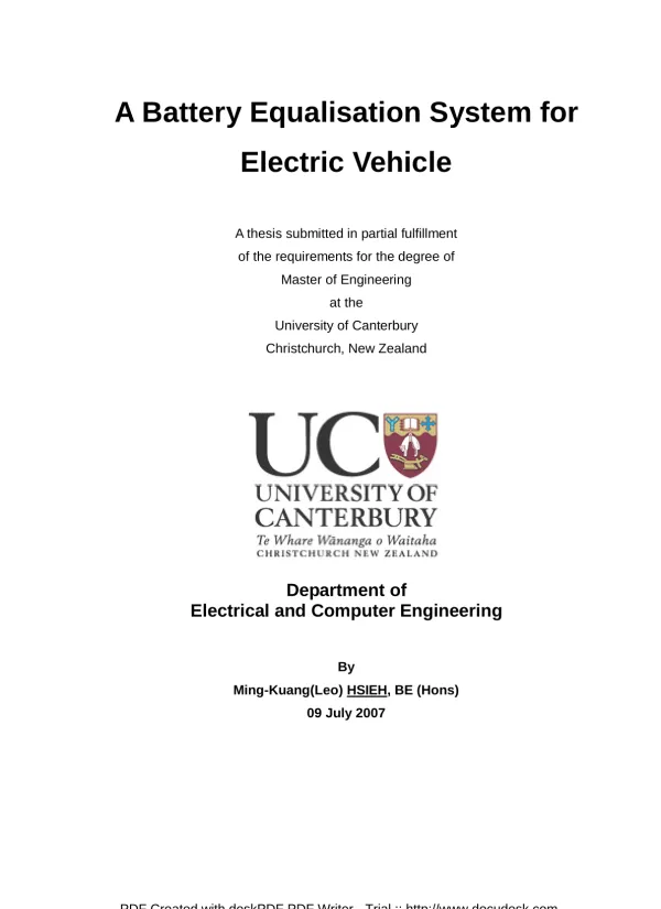 A Battery Equalisation System for Electric Vehicle