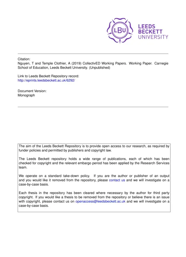CollectivED Working Papers: Insights and Research on Mentoring and Coaching in Education