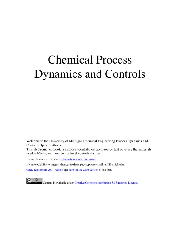 Chemical Process Dynamics and Controls: An Open Textbook