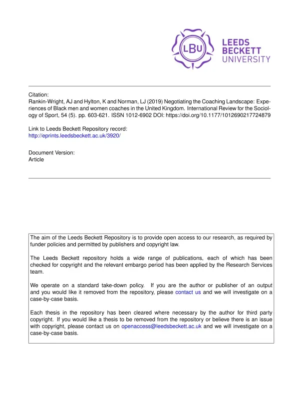 Negotiating the Coaching Landscape: Experiences of Black men and women coaches in the United Kingdom