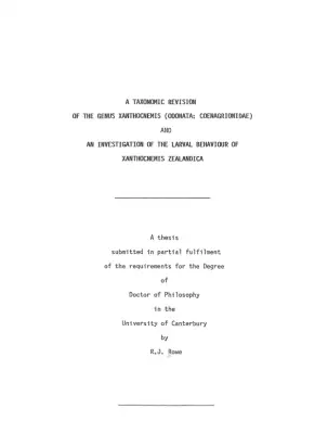 Taxonomic Revision and Larval Behaviour Study of Xanthocnemis in New Zealand