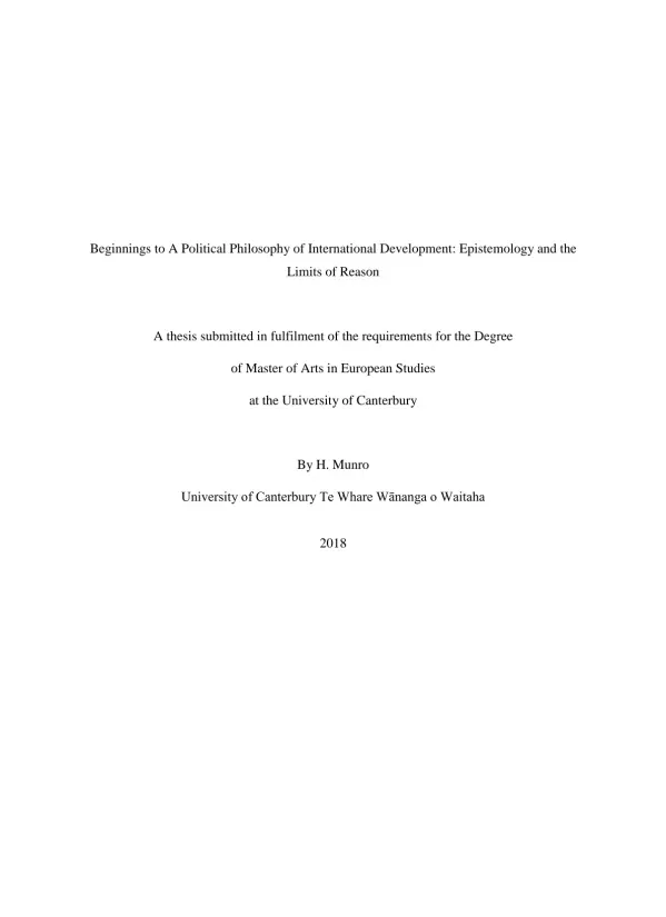 Beginnings to a political philosophy of international development : epistemology and the limits of reason