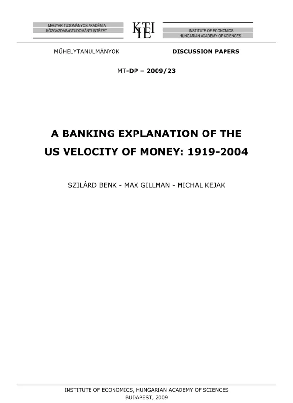 A Banking Explanation of the US Velocity of Money: 1919-2004