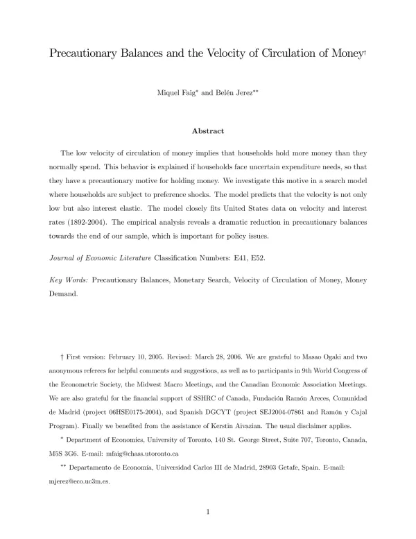 Precautionary Balances and the Velocity of Circulation of Money