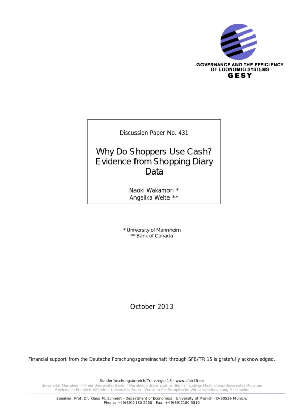 Why Do Shoppers Use Cash? Evidence from Shopping Diary Data