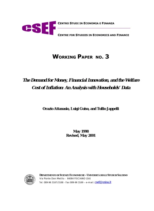 The Demand for Money, Financial Innovation, and the Welfare Cost of Inflation: An Analysis with Households' Data