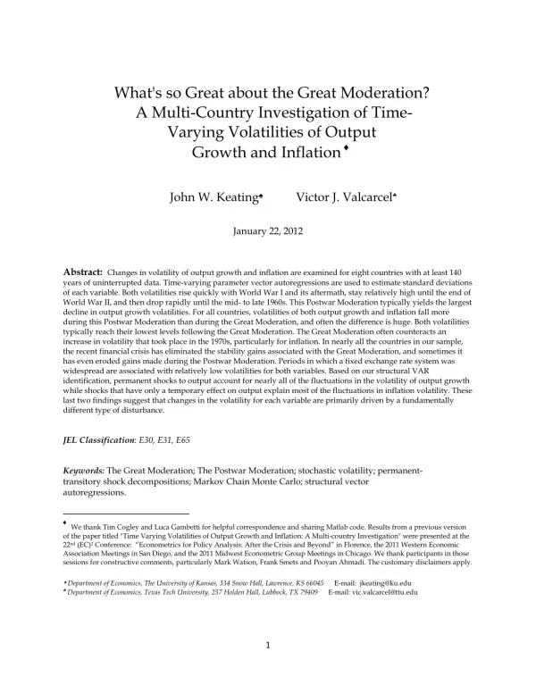 What's so Great about the Great Moderation? A Multi-Country Investigation of Time-Varying Volatilities of Output Growth and Inflation