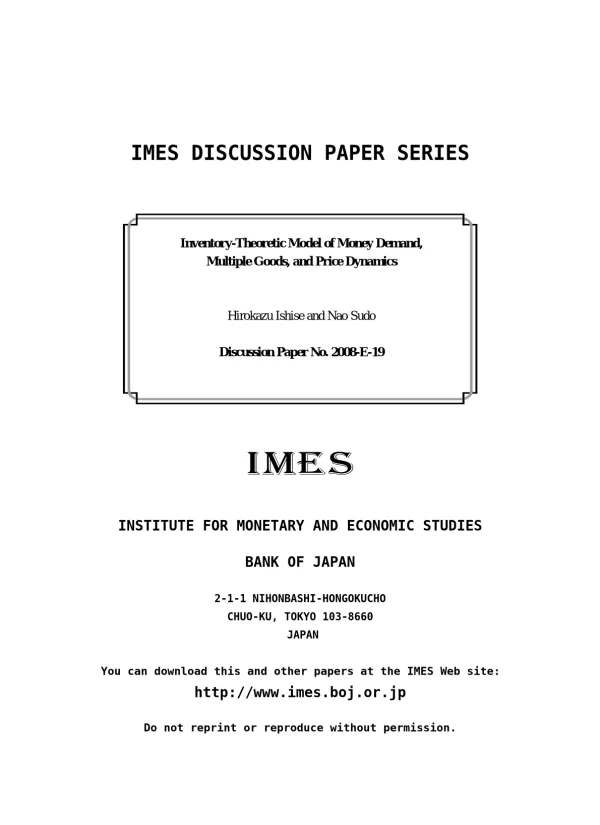 Inventory-Theoretic Model of Money Demand, Multiple Goods, and Price Dynamics