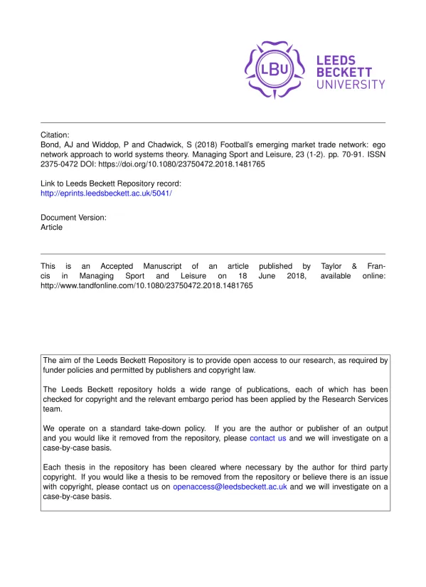 Football’s emerging market trade network: ego network approach to world systems theory