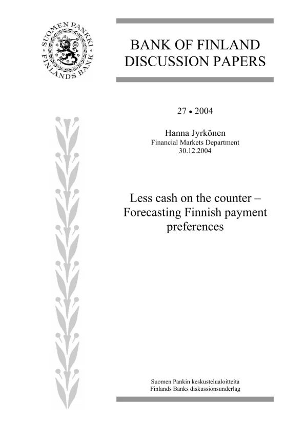 Less cash on the counter: Forecasting Finnish payment preferences