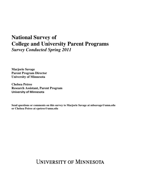 National Survey of College and University Parent Programs Survey Conducted Spring 2011
