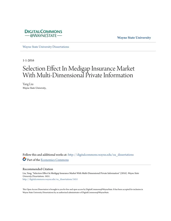 Selection Effect In Medigap Insurance Market With Multi-Dimensional Private Information
