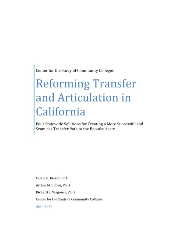 Reforming Transfer and Articulation in California