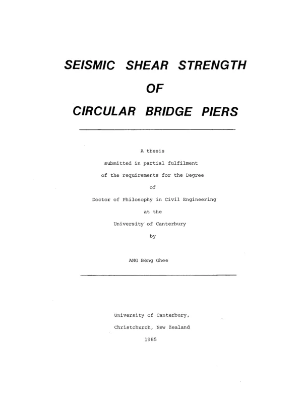 Seismic shear strength of circular bridge piers
