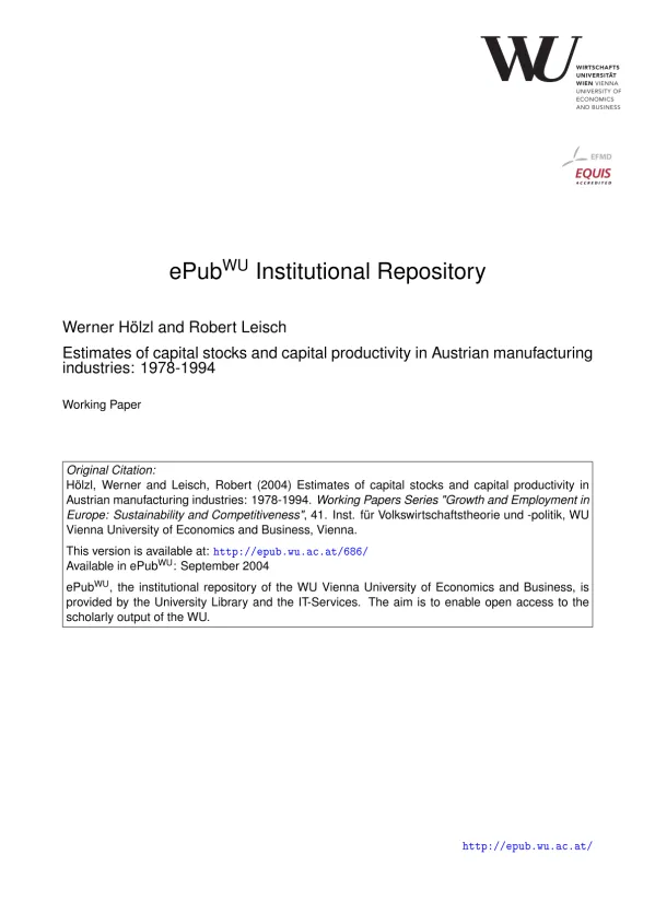 Estimates of capital stocks and capital productivity in Austrian manufacturing industries: 1978-1994