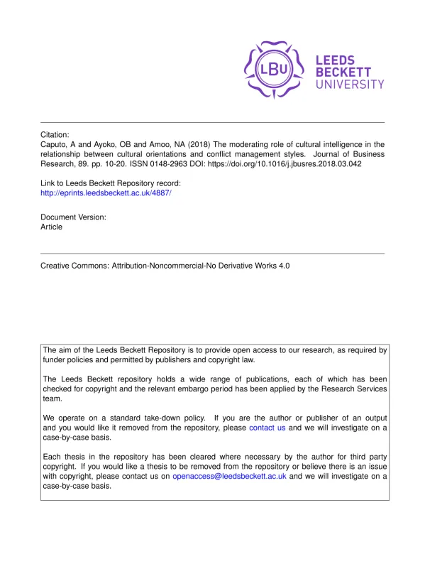 The moderating role of cultural intelligence in the relationship between cultural orientations and conflict management styles