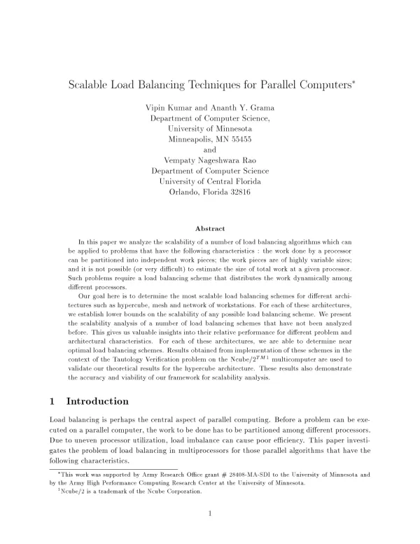 ScalableLoadBalancingTechniquesforParallelComputers VipinKumarandAnanthY.Grama DepartmentofComputerScience,