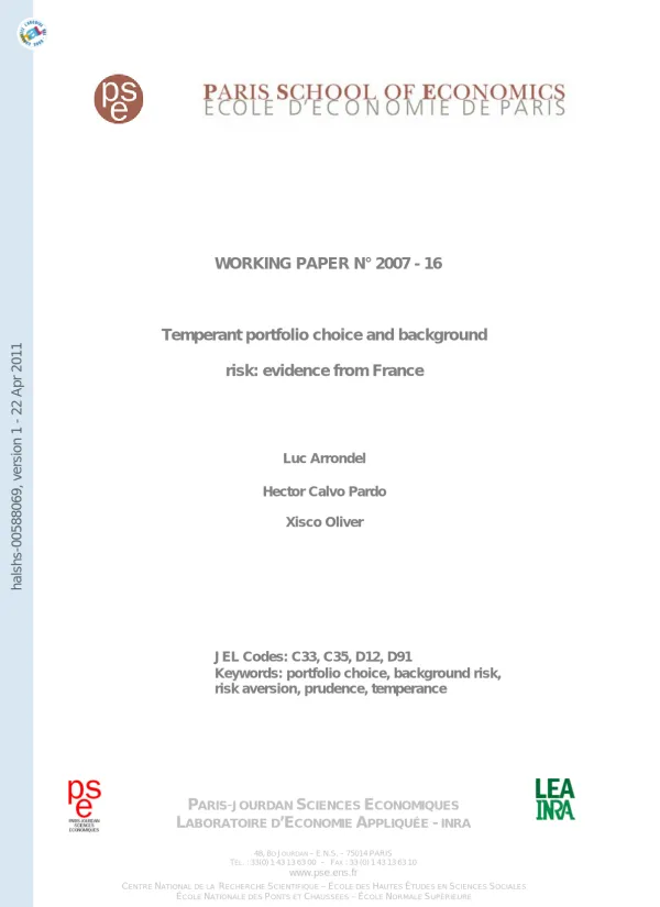 Temperant portfolio choice and background risk: evidence from France
